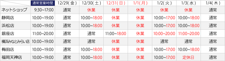 2023年の年末年始の営業時間